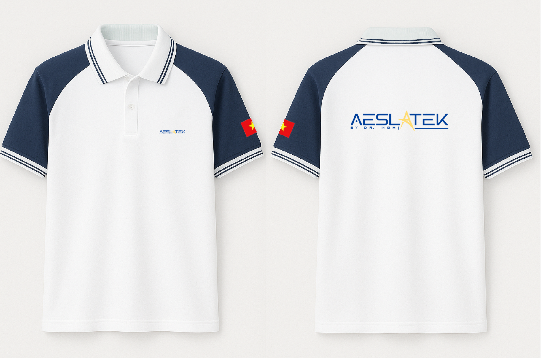 Áo Polo Đồng Phục Doanh Nghiệp Phối Màu Trắng Xanh